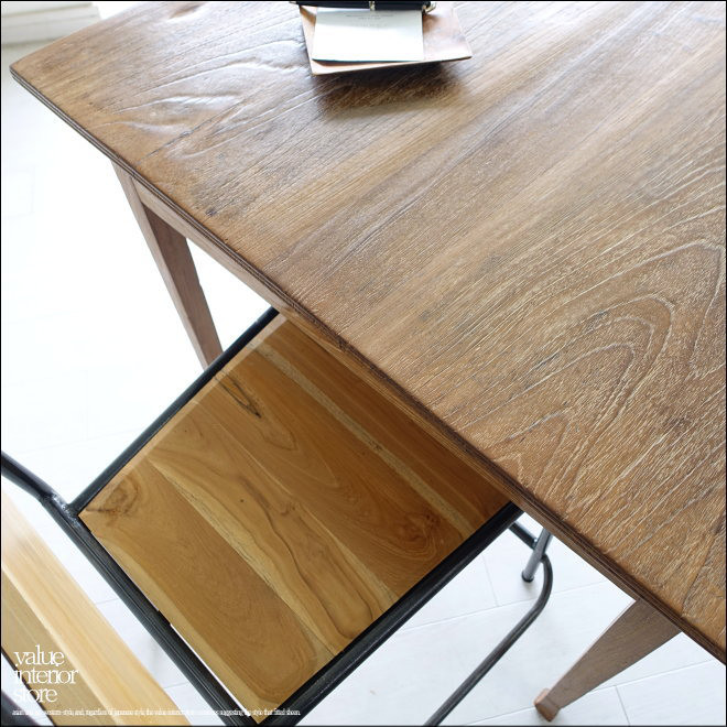 チーク無垢材 ヴィンテージテーブルAnq/01 ダイニングテーブル 什器デスク 机 一点物 再生家具 表面再仕上済 古材