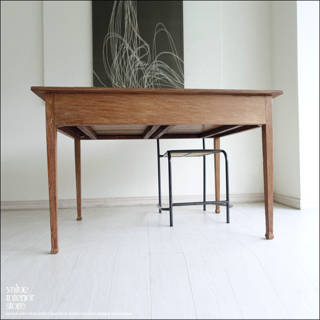 チーク無垢材 ヴィンテージテーブルAnq/01 ダイニングテーブル 什器デスク 机 一点物 再生家具 表面再仕上済 古材