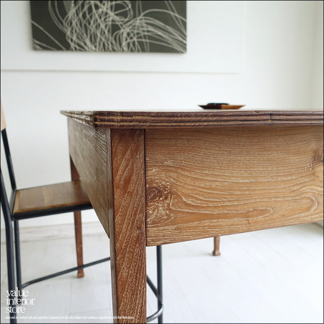 チーク無垢材 ヴィンテージテーブルAnq/01 ダイニングテーブル 什器デスク 机 一点物 再生家具 表面再仕上済 古材