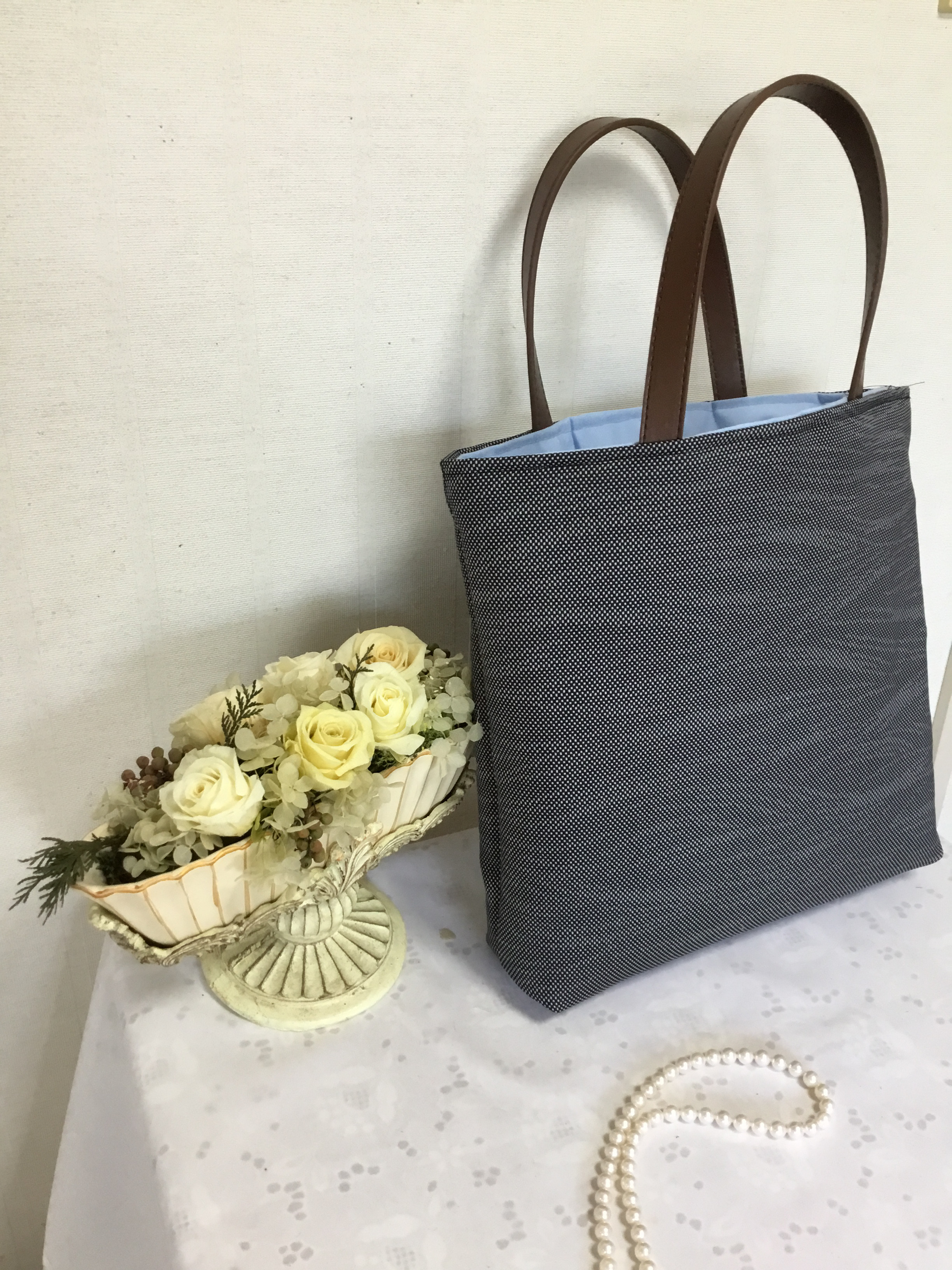 花ぷらら・洋服でも着物でも使える・ハンドメイド・リメイク・大島紬・トートバッグ