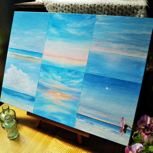 原画 青をあつめて オイルパステル画 絵画 Hidamari art 通販