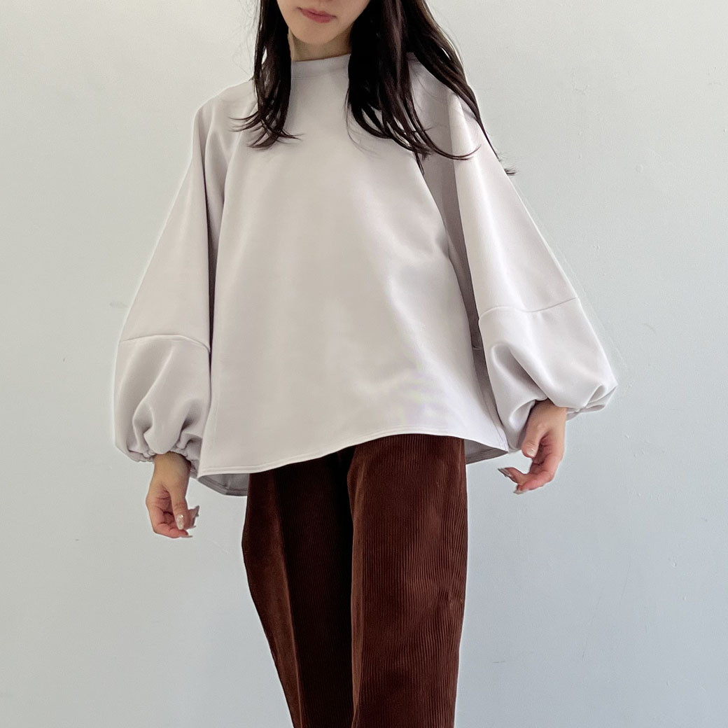 【日本製】2重織ストレッチジャージ＿ボリューム袖プルオーバー_【セットアップ対応】トープ