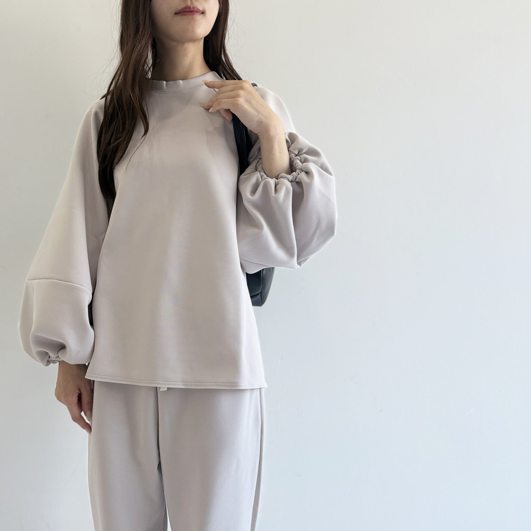 【日本製】2重織ストレッチジャージ＿ボリューム袖プルオーバー_【セットアップ対応】トープ