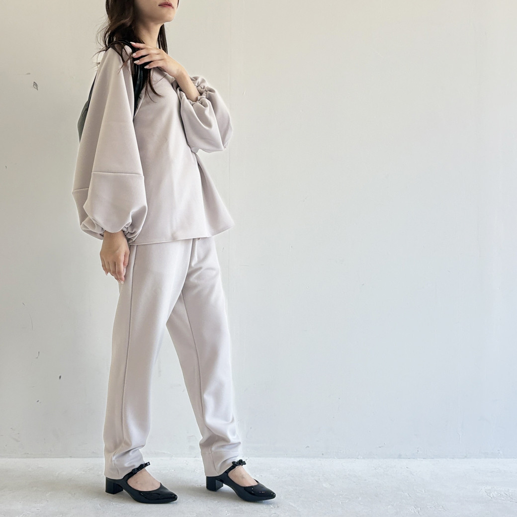 【日本製】2重織ストレッチジャージ＿ボリューム袖プルオーバー_【セットアップ対応】トープ