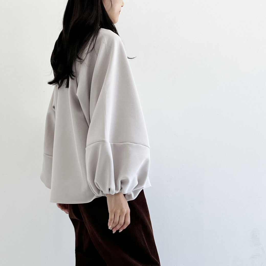 【日本製】2重織ストレッチジャージ＿ボリューム袖プルオーバー_【セットアップ対応】トープ