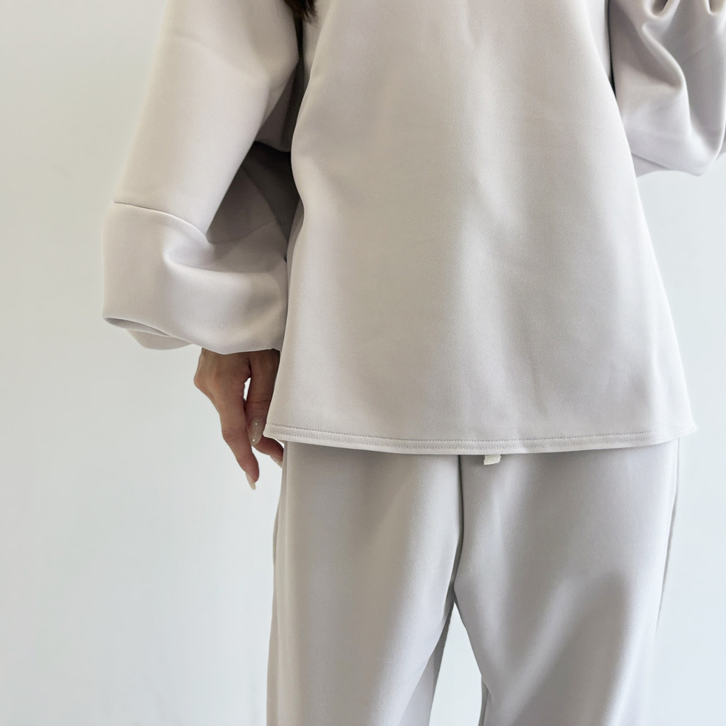 【日本製】2重織ストレッチジャージ＿ボリューム袖プルオーバー_【セットアップ対応】トープ