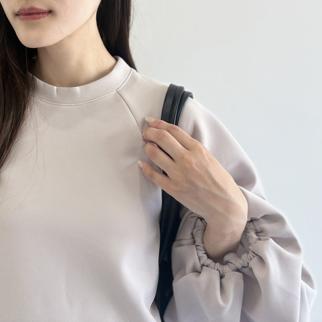 【日本製】2重織ストレッチジャージ＿ボリューム袖プルオーバー_【セットアップ対応】トープ