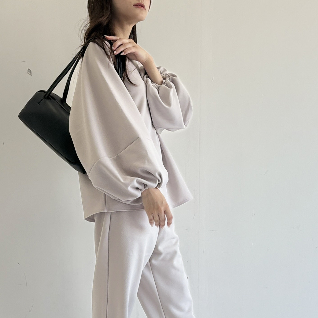 【日本製】2重織ストレッチジャージ＿ボリューム袖プルオーバー_【セットアップ対応】トープ