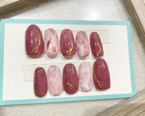 33))ネイルチップ フレンチガーリー ボルドー シンプルネイル