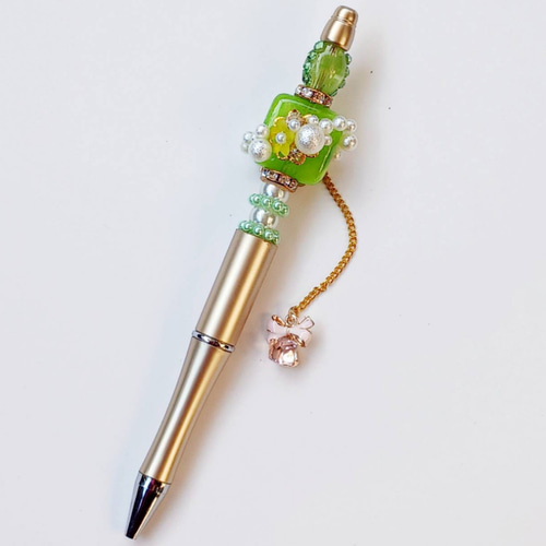 カスタムボールペン グリーン 小花 ペン・筆記用具 conayuki☆こなゆき