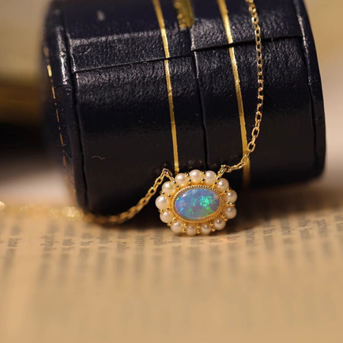 K18 天然オパール×ベビーパール ネックレス ネックレス・ペンダント