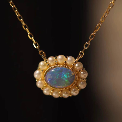 K18 天然オパール×ベビーパール ネックレス ネックレス・ペンダント  