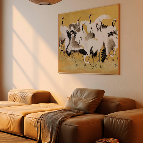 鶴の日本画アートポスター☆絵画お正月和室和モダン浮世絵和柄