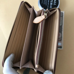 ブラウン　ベージュ　ハンドメイド 新品 ブライドレザー ヌメ革/本革 編み込み　メンズ財布　長財布　 ラウンドファスナー 5枚目の画像