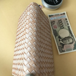 ブラウン　ベージュ　ハンドメイド 新品 ブライドレザー ヌメ革/本革 編み込み　メンズ財布　長財布　 ラウンドファスナー 3枚目の画像