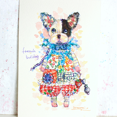「フレンチブルドック、片パイド」 アクリル画 キャンバス SM 原画 フレンチブルドック、片パイド」 アクリル画 キャンバス SM 原画