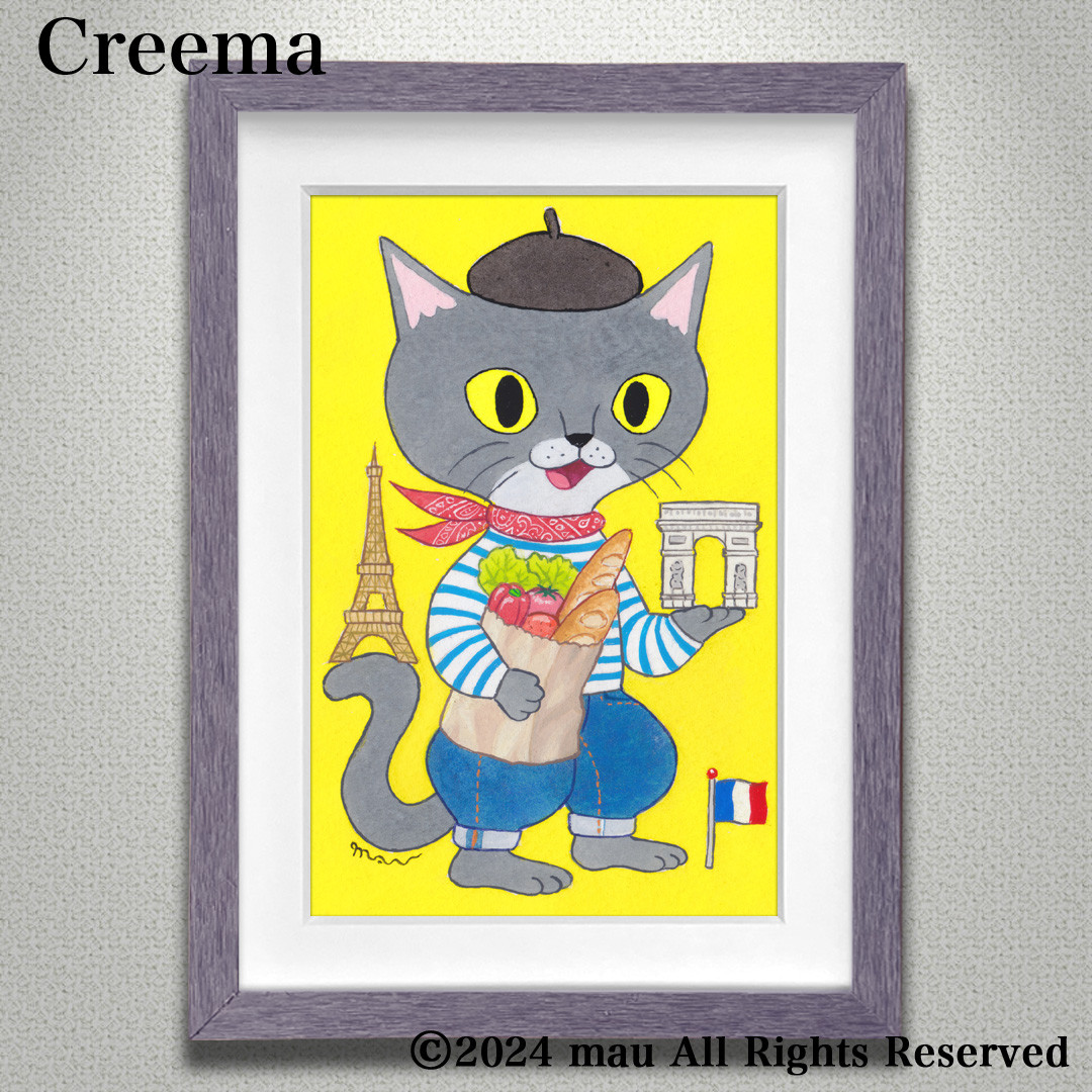 【原画】『時を数える猫』（猫の絵　猫グッズ　時計　絵画　パステル画）