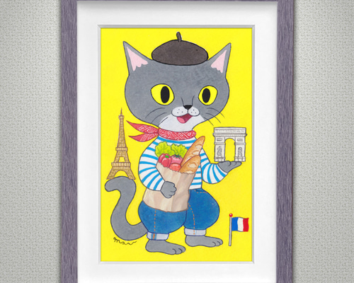 バリ絵画:猫のロマンス バリ絵画 猫！バリ島ウブドで暮らす猫のバリ島アート | ピュアラバリ