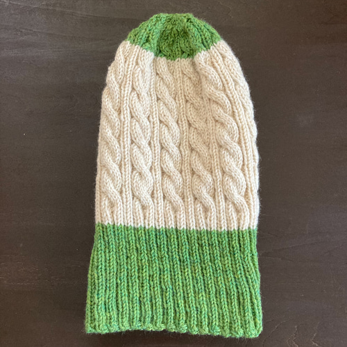 手編みニット帽 バイカラー 【きみどり✕ベージュ】大人フリーサイズ