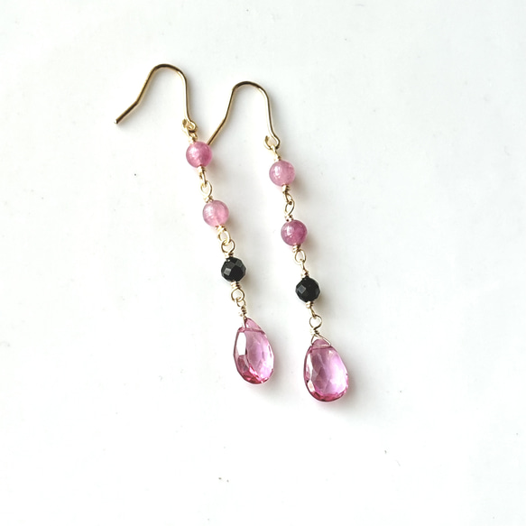 ピンクトルマリンとピンクトパーズのピアス/14kgf ピアス（フック