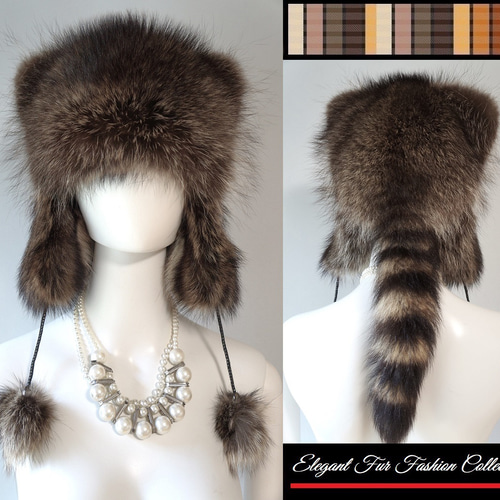 小顔効果ラクーンファークロケットハット新品本物毛皮帽子付け耳暖か防寒防風おしゃれ 小顔効果☆ラクーンファークロケットハット毛皮帽子 付け耳暖か防寒