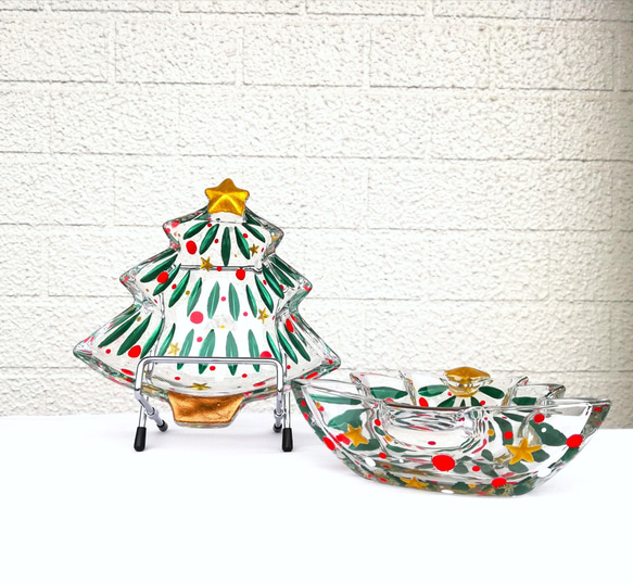曾我ガラス 小物入れ ペアミニツリー小皿セット クリスマスツリー型