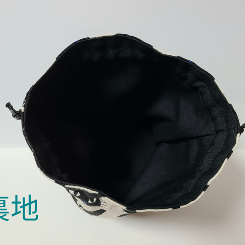 □再販□ハンドメイド 裏地つき丸底巾着袋 化粧ポーチ 猫柄 小物