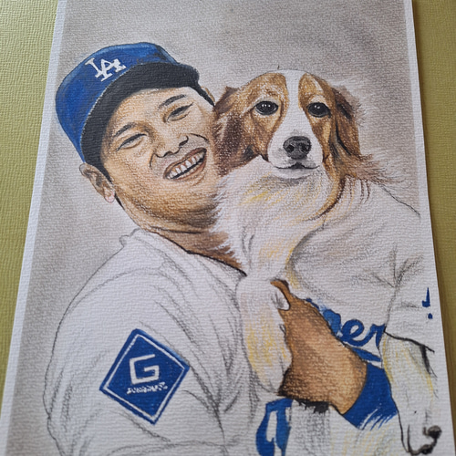 色鉛筆画 大谷翔平とデコピン 絵画 makochin 通販 18375455｜Creema