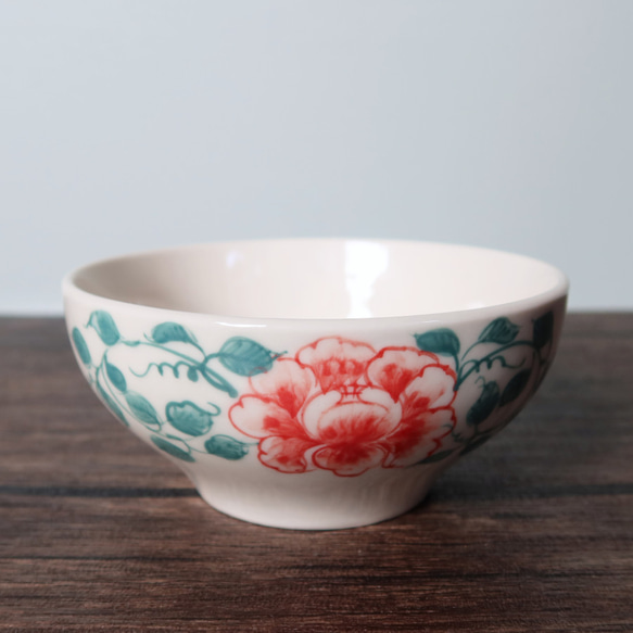 Clear ボウル ミディアム バッチャン焼き ベトナム食器 手描き 花柄