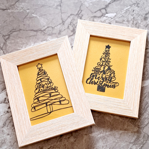 一点物＞切り絵アートのクリスマスツリー Merry Christmas 切り絵 紗布