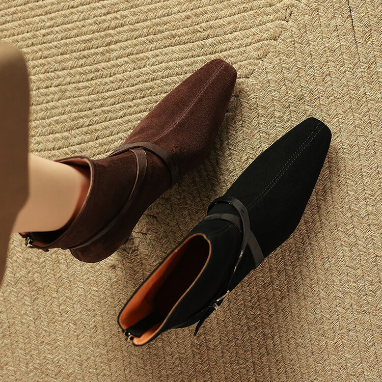 レディース柔らかく本革靴お洒落シンプルシューズハイヒールショートブーツ大人カジュアル21.5cm-25cm #1071