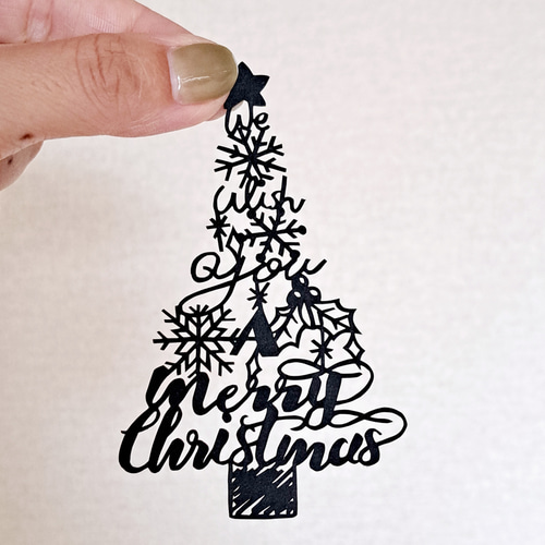 1点物＞切り絵アートのクリスマスツリー We wish you A Merry