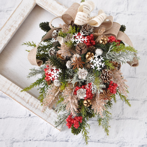 赤い実のクリスマススワッグ☆ドライフラワースワッグ