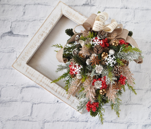 赤い実と雪の結晶 スワッグcsw3： クリスマス 木の実 赤い実 スワッグ  