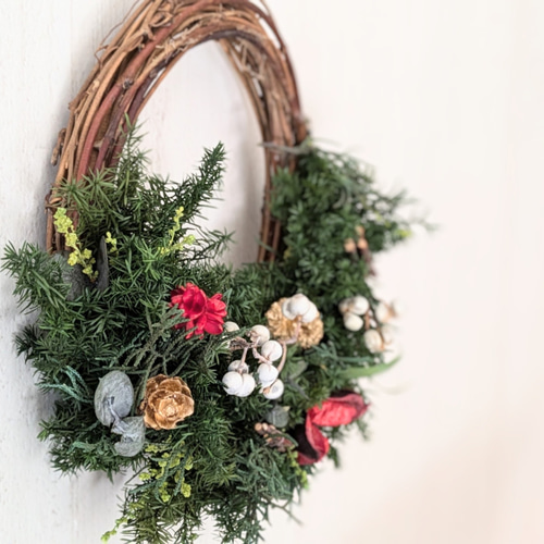 クリスマスリース ハーフリース プリザーブドフラワー リース hanahana