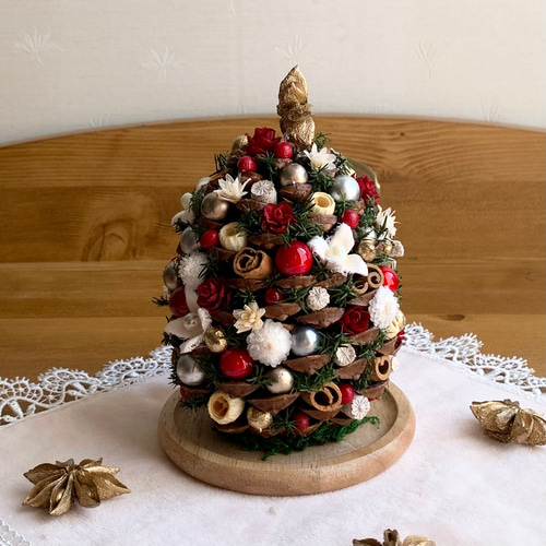 クリスマスツリー　ツリー　クリスマス　オーナメント　松ぼっくり キラキラ・松ぼっくりのクリスマスツリー・Sサイズ ドライフラワー