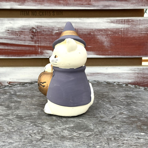 特価】ハロウィンオブジェ 白猫 ねこ 猫 キャット 魔女 置物