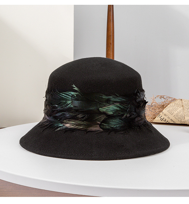 秋冬新作レディースフェルトハット羽毛装飾フィッシャーマンハット100%ウールヴィンテージスタイル 4,896円