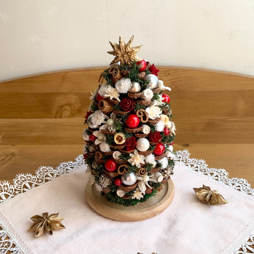 キラキラ・松ぼっくりのクリスマスツリー・Lサイズ ドライフラワー
