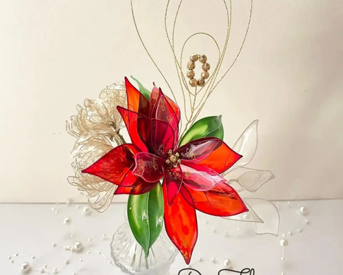 クリスマス☆シャンパンフラワーとポインセチア(レッド、ゴールド