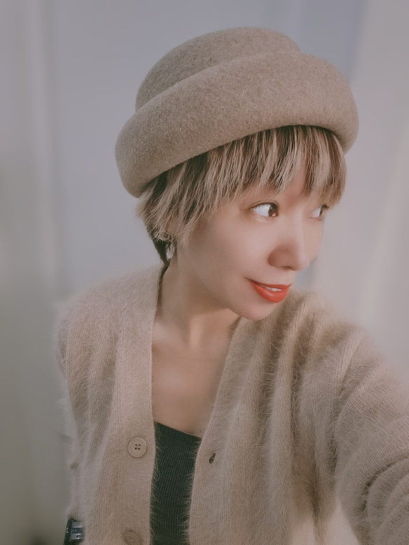 秋冬用ウールベレー帽 レディース フランス風エレガント ロールブリム