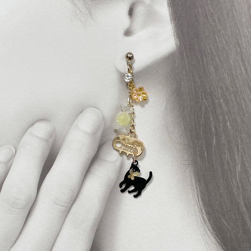 ハロウィン　黒猫とキャンディピアス ハロウィン黒猫とキャンディピアス