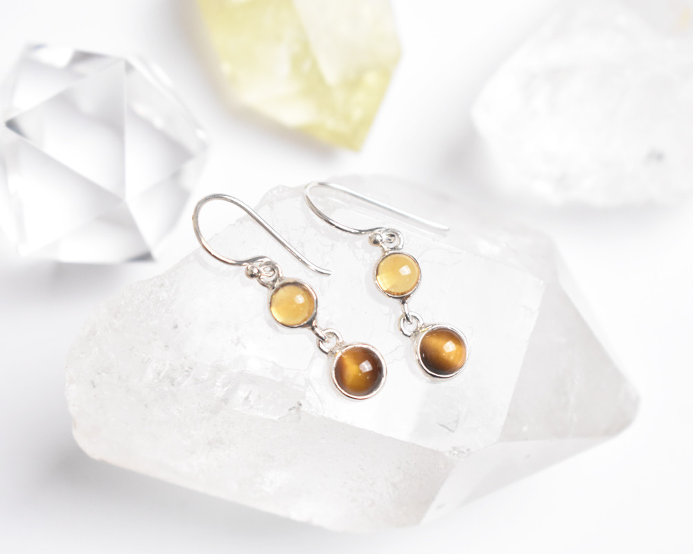 タイガーアイとブランデーシトリンのシルバーピアス　シルバー925　天然石ピアス