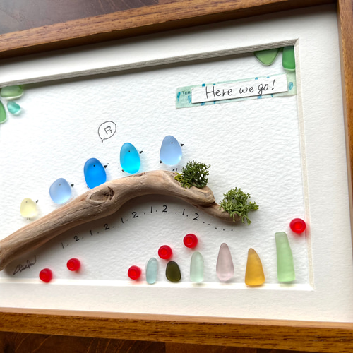 特別価格！　のーんびり　。　シーグラスアート シーグラスアート カクテル インテリア雑貨 置物 壁掛け 北欧