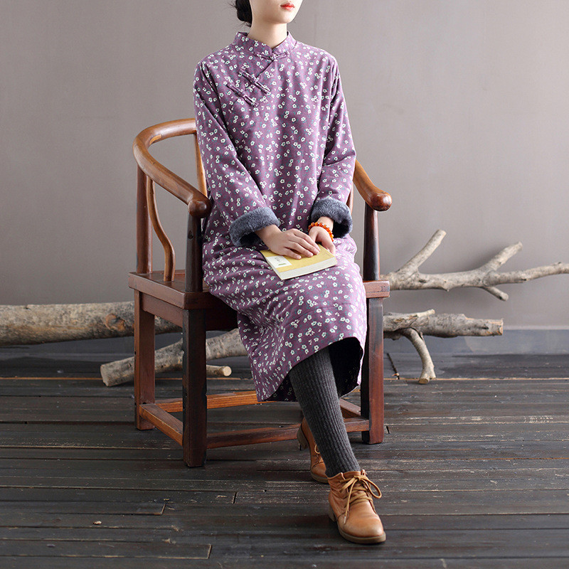 ☆丈カット無料☆秋冬 ワンピース 綿 花柄 シンプルなデザイン レディース 2175