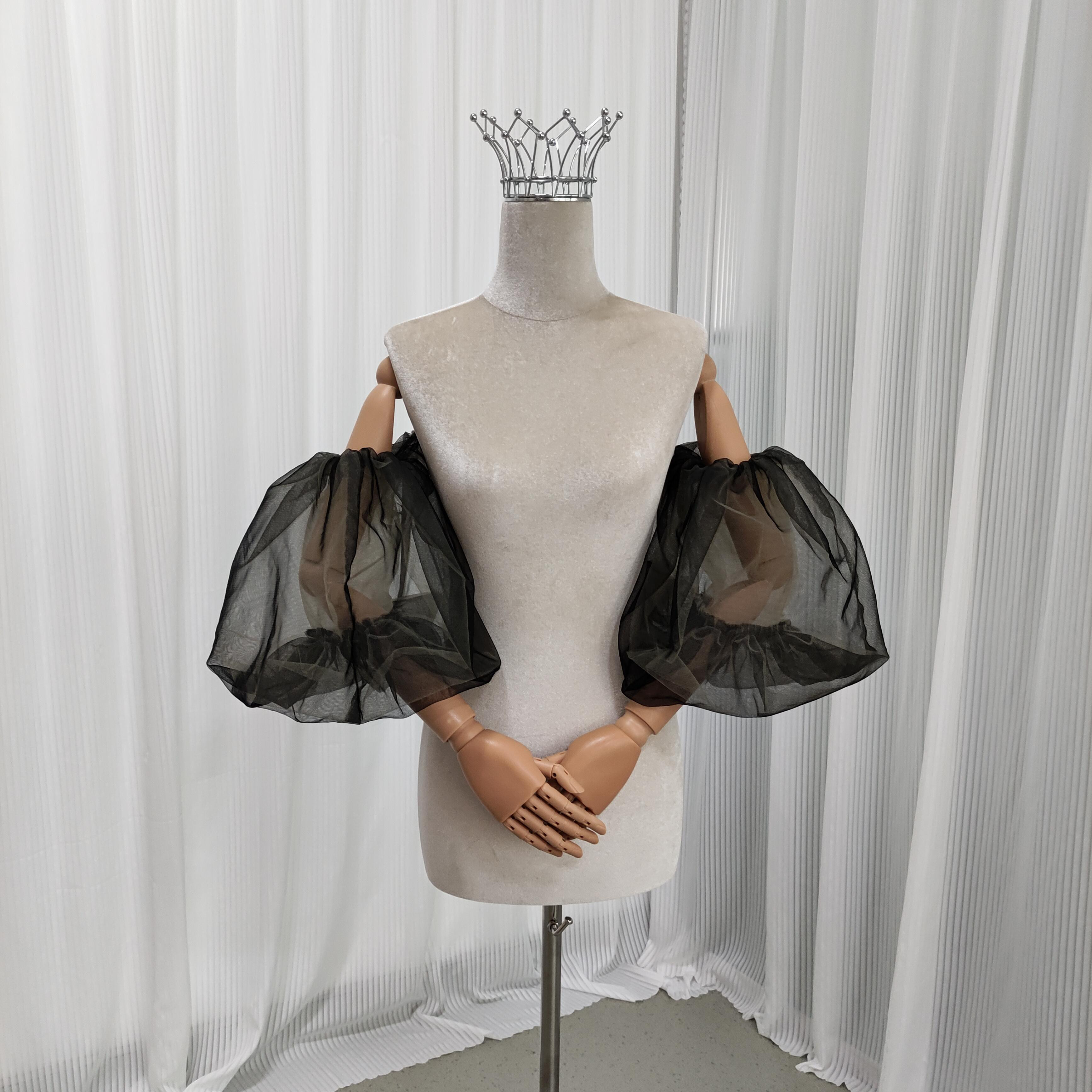 送料無料！イエロー ブラック パフスリーブ ソフトチュール ストレッチ ブライダル 結婚式 前撮り 可愛い