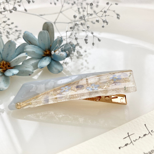 【No.259】ヘアクリップ くすみブルー×ホワイトゴールド No.259】ヘアクリップ くすみブルー×ホワイトゴールド