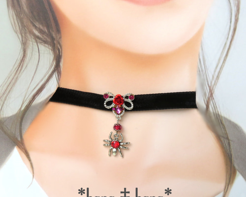 ベルベットリボン**‡Gothic‡**Halloween**‡天然石チョーカー2224