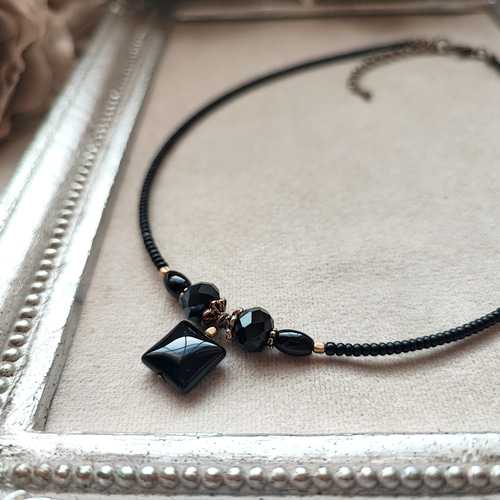 【海】銀製　重厚　ネックレス　オニキス玉　チョーカー　重量約81g a397260f792a284dbc0868b8cadd33