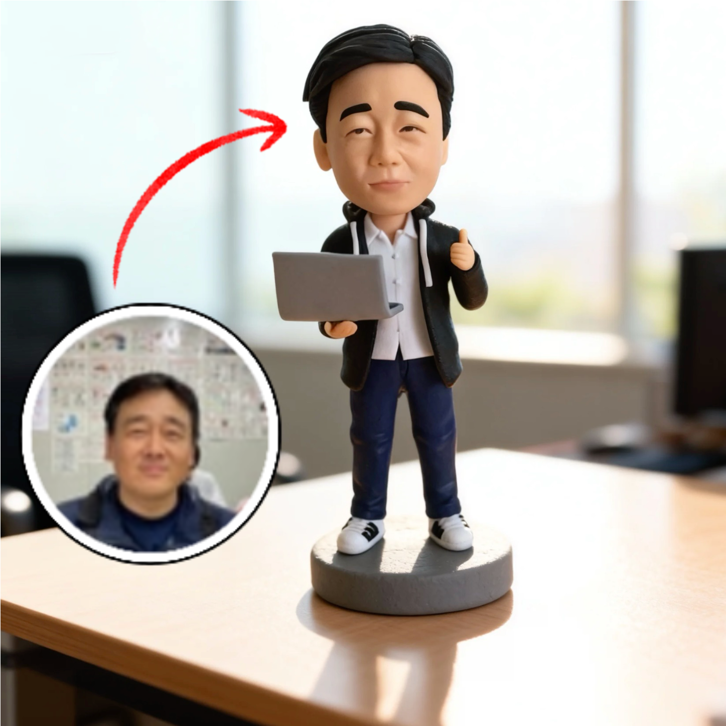 【オーダーメイド】お写真からの男性の頭部オリジナルフィギュア 自分フィギュア 退職記念品 贈り物 ポーズと服装は固定